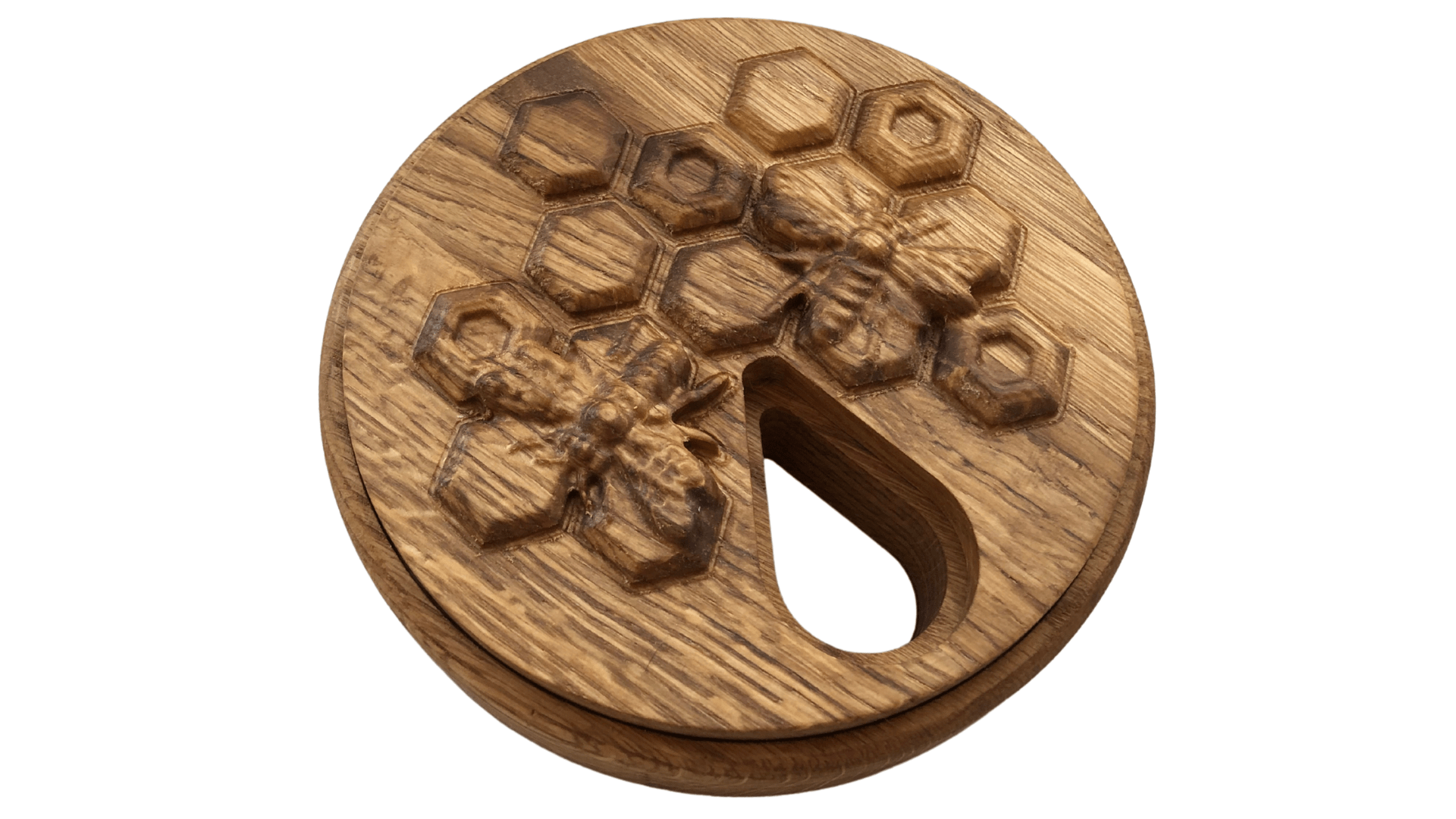 JTNlab PILLBOX Oak / Internal Lid / No Personalization ROUND WOODEN PILL BOX - 3D HONEYCOMB vs BEES